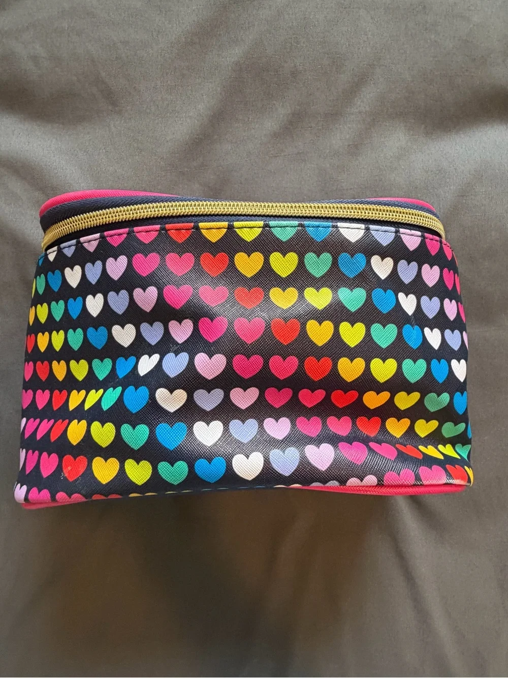 Dabney Lee Rainbow Heart Cosmetic Case with Pink Trim